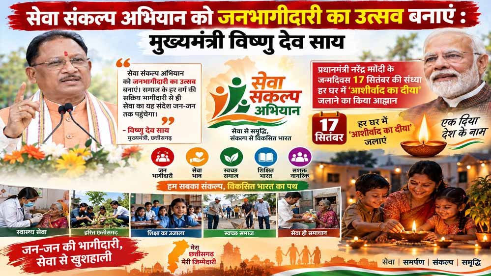 17 सितंबर को हर घर जलेगा ‘आशीर्वाद का दीया’, सीएम साय बोले- सेवा संकल्प अभियान को बनाएं जनभागीदारी का उत्सव
