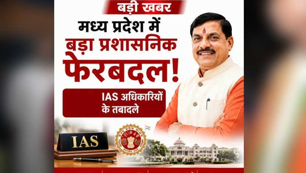 MP में IAS ट्रांसफर की बड़ी सूची जारी, सागर कमिश्नर बदले; 11 की नई पदस्थापना, 5 को मिला अतिरिक्त प्रभार