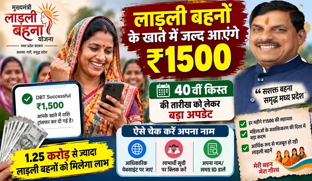 MP की लाड़ली बहनों के लिए खुशखबरी! 40वीं किस्त में मिलेंगे ₹1500, पेमेंट स्टेटस और लाभार्थी सूची ऐसे करें चेक